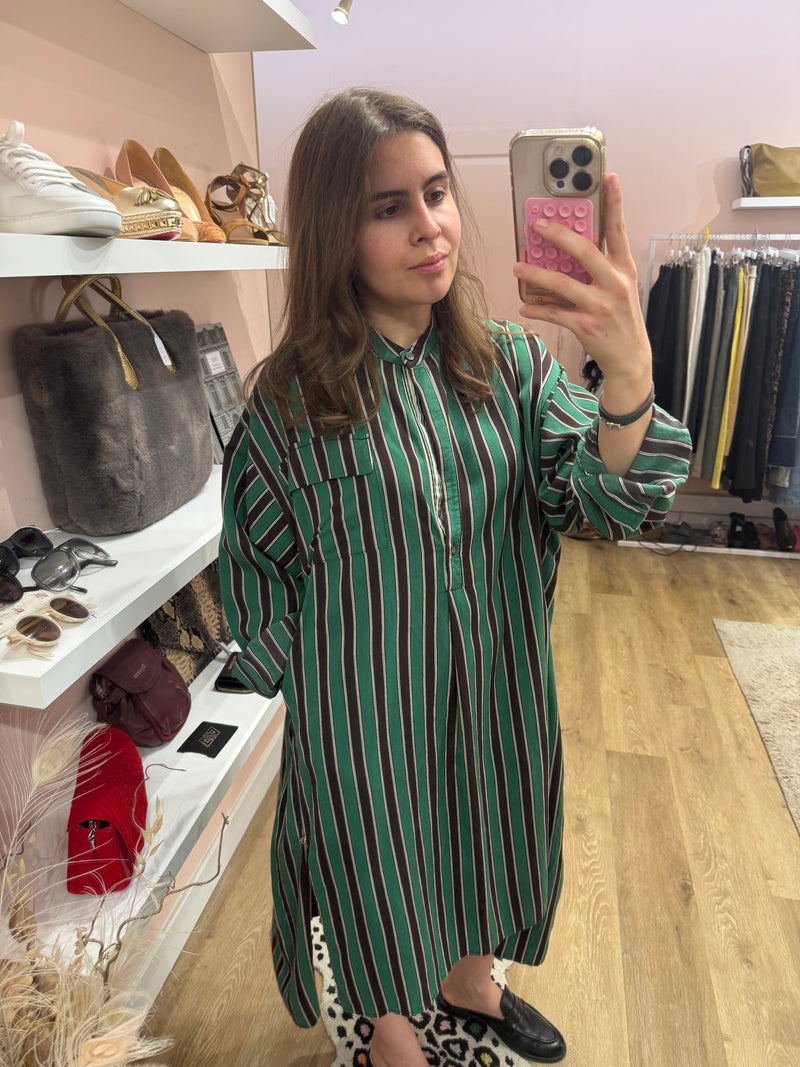 Ottod'Ame Robe Vert et marron Robe longue rayures T.L 23/07