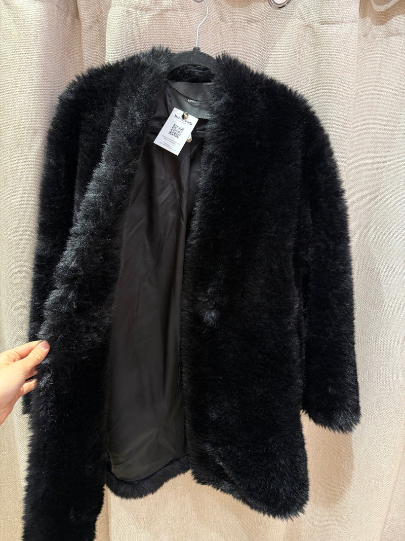 Manteau noir fausse fourrure Mango T.XL