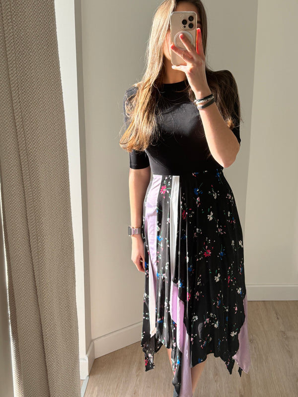 Robe longue Maje noire fleurs bleu - T.S