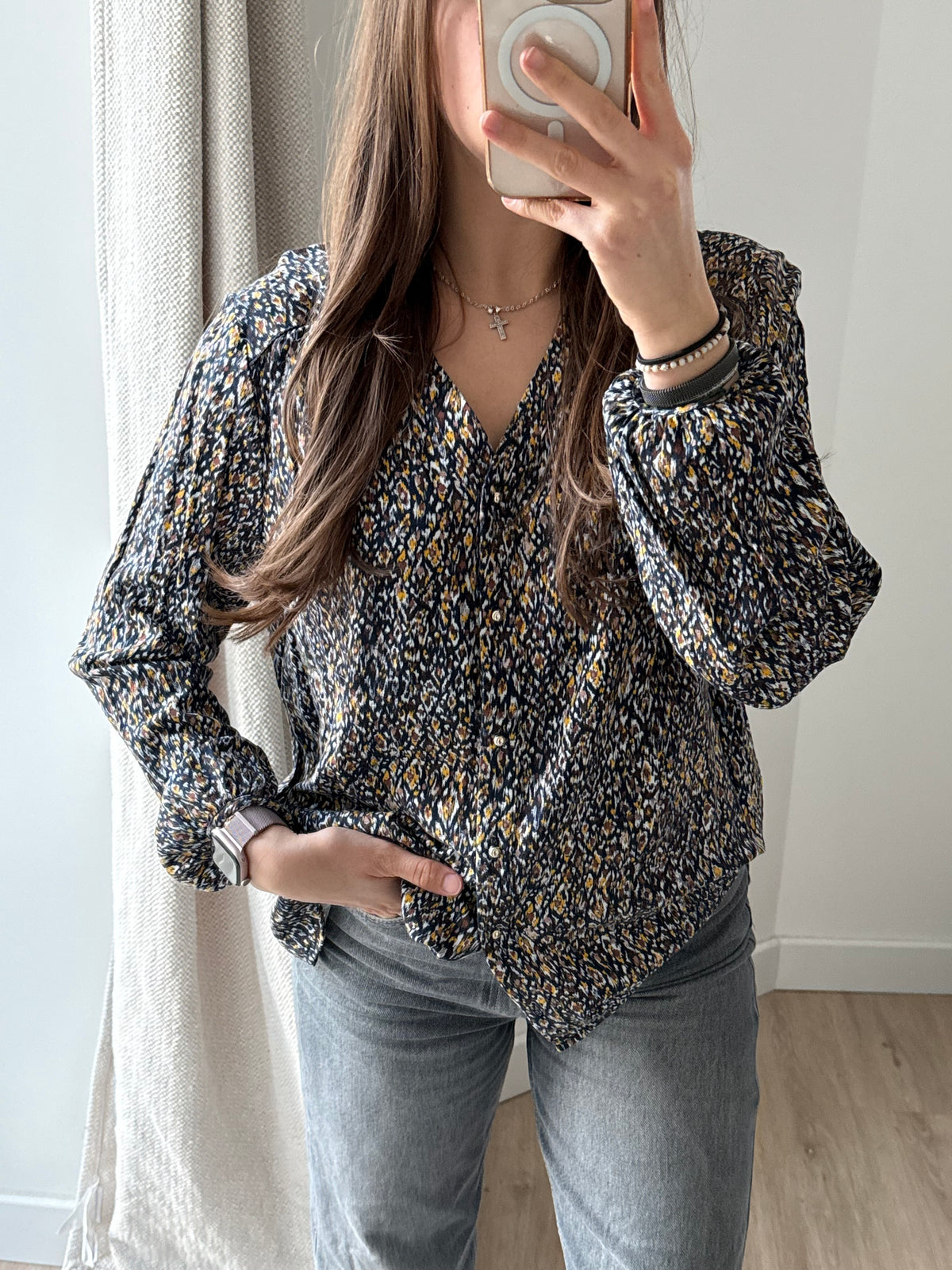 One Step - Chemise bleu marine taches jaunes - bleu marine taches jaunes - 44