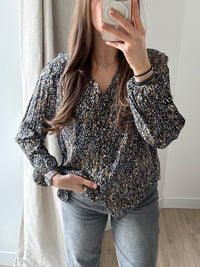 One Step - Chemise bleu marine taches jaunes - bleu marine taches jaunes - 44