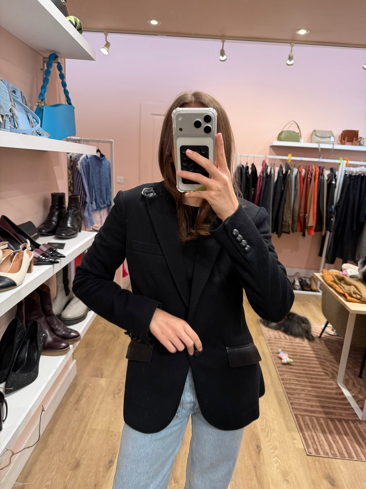 Blazer noir détail cuir Ralph Lauren T.36/38 14/09