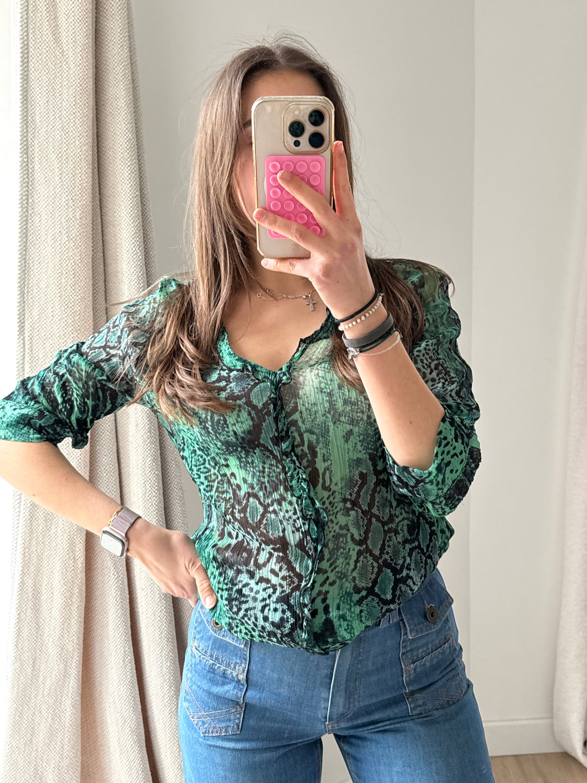 Blouse Ba&sh verte serpent T.XS