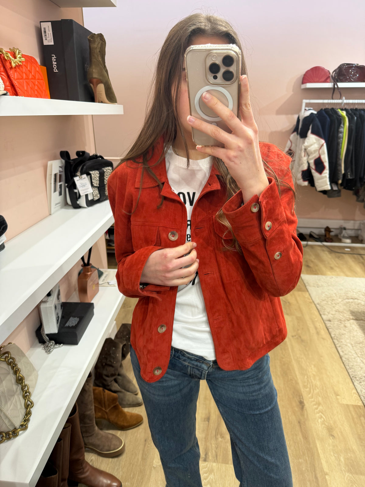 Veste en cuir rouge Acoté TM/L