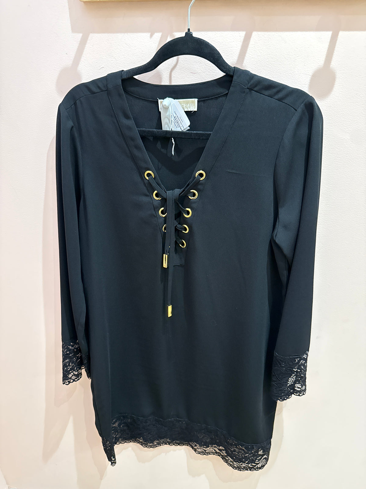 Robe Michael Kors noire à lacet doré T.L