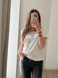 One Step - T-shirt blanc détails doré/dentelle - T.XL