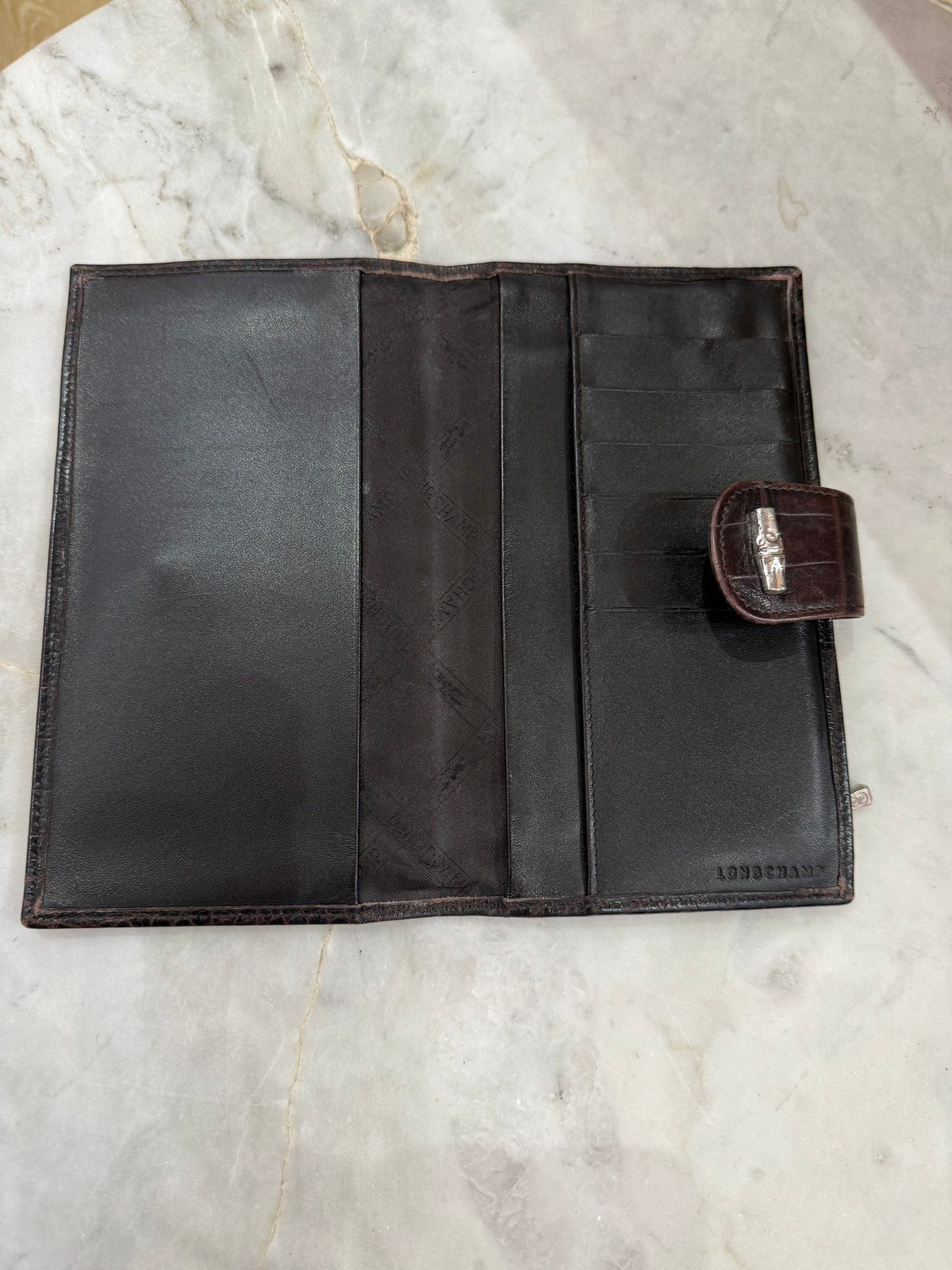 Porte-monnaie Longchamp marron croco vintage