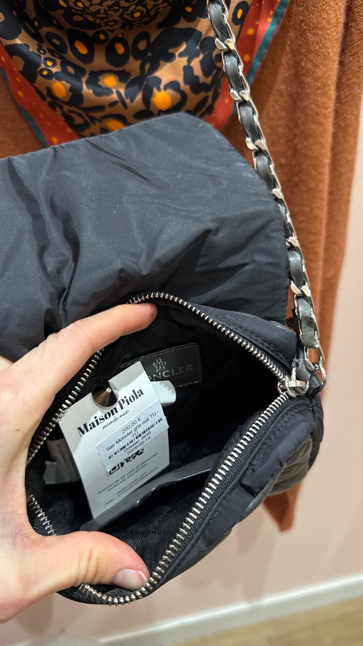 Sac Moncler gris cuir TU