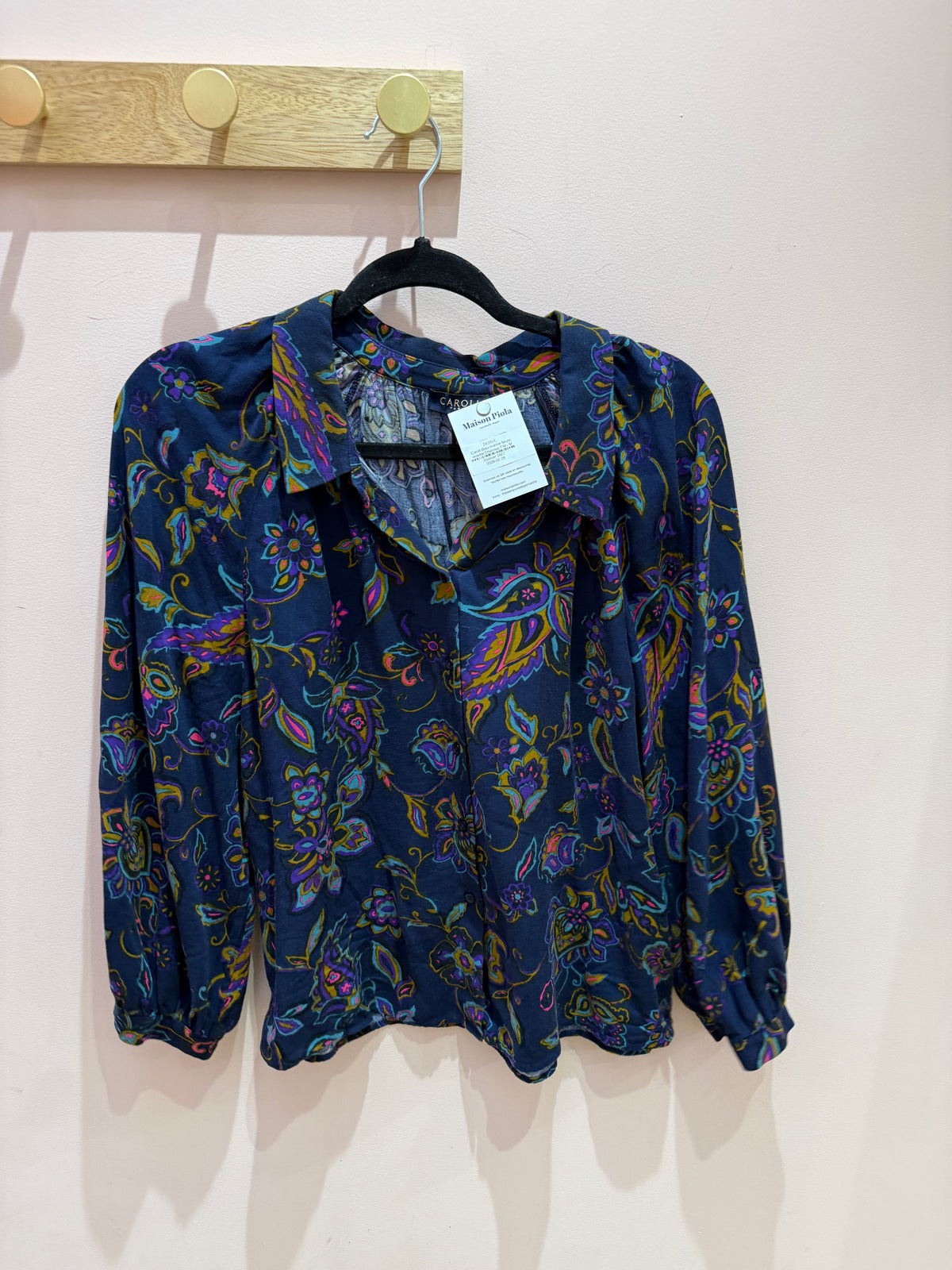 Caroll Bleu marine fleurs violette Chemise T.M