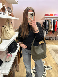 Sac kaki en cuir Longchamp