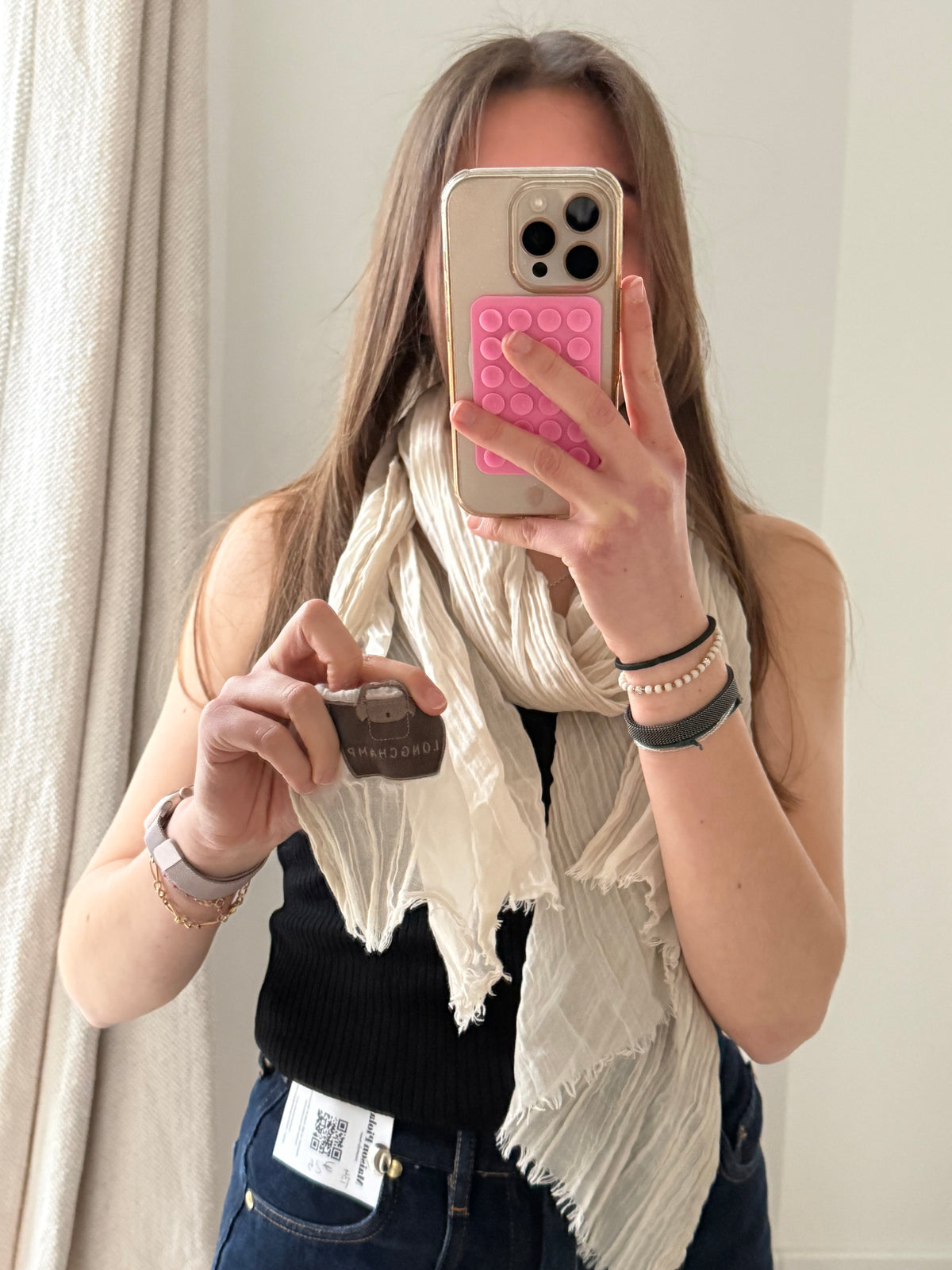 Foulard beige en coton Longchamp
