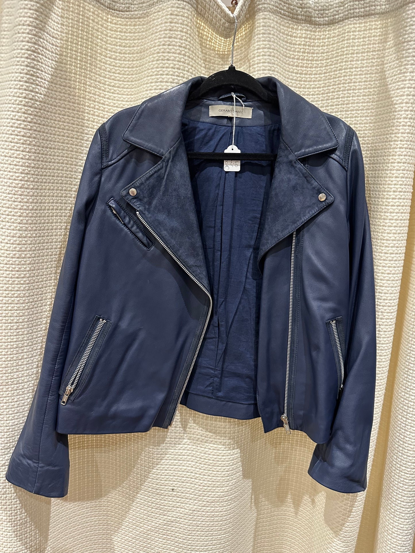 Veste perfecto cuir T.40 bleu Gérard Darel