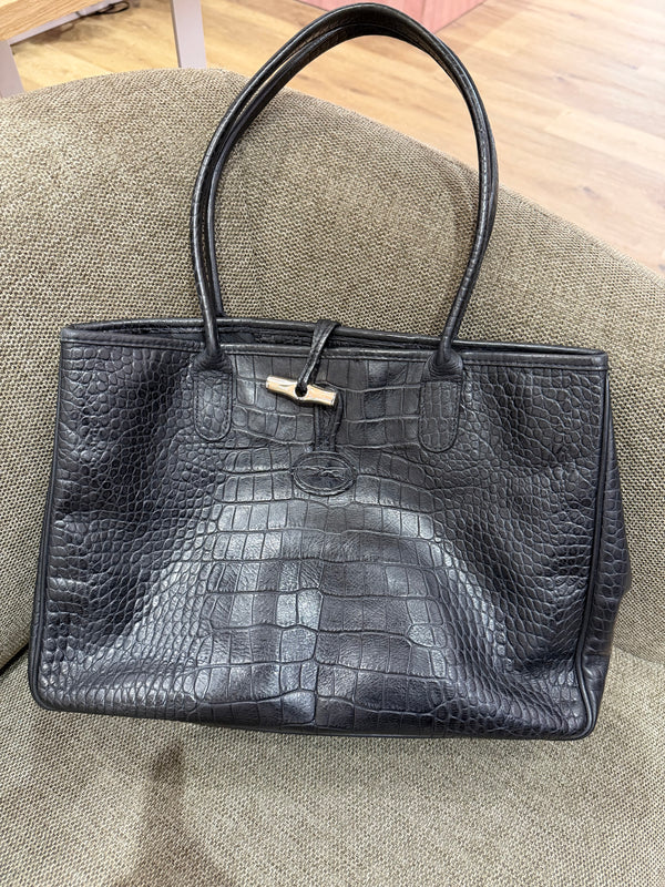 Sac cabas Longchamp noir effet croco 10/10
