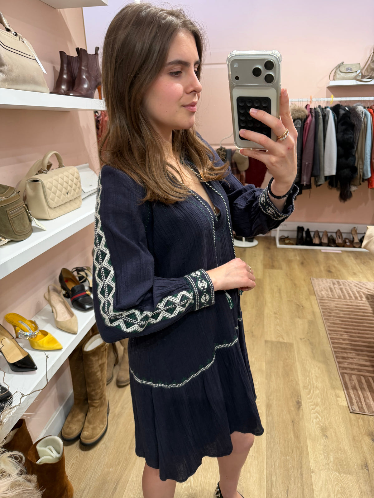 Ba&sh Bleu marine blanche et broderie T.L - Robe 21/09