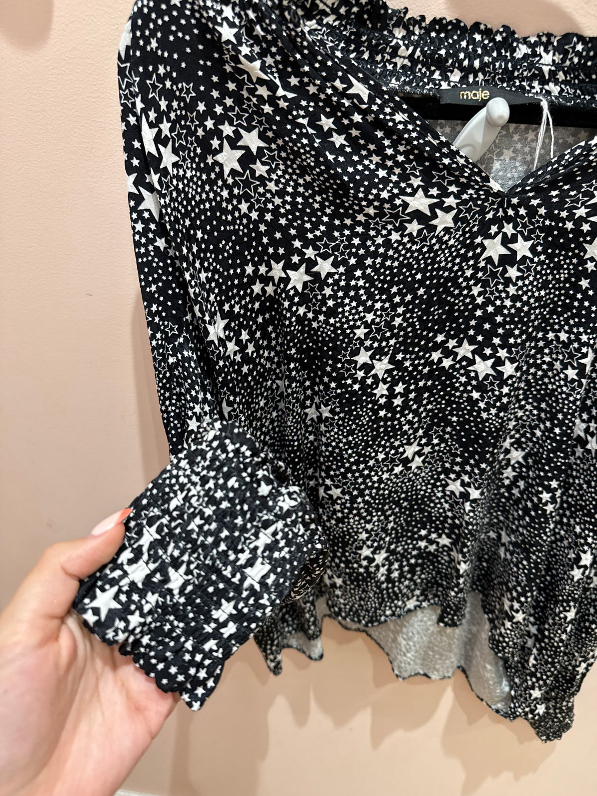 Blouse Maje noire étoiles blanches T.L