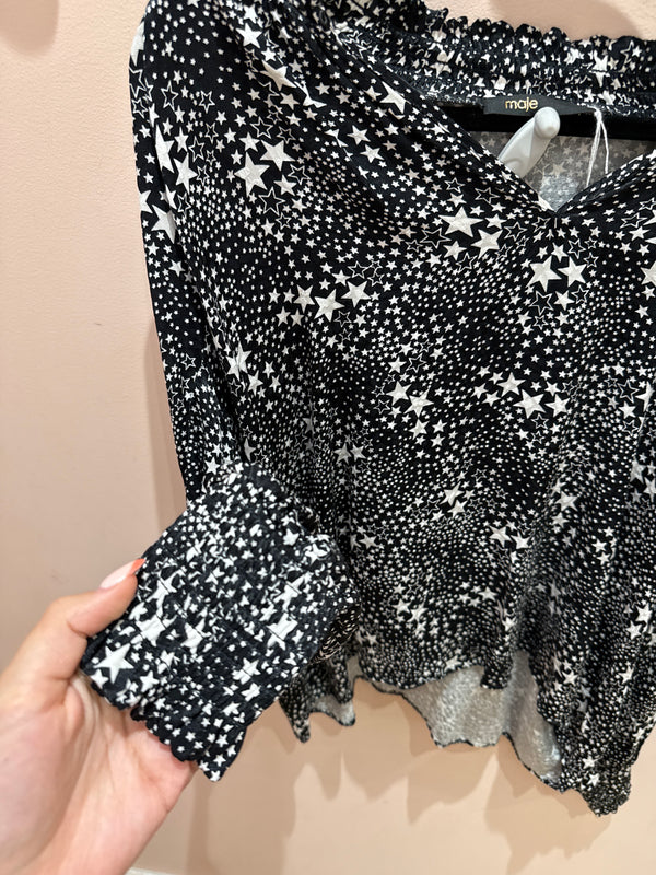 Blouse Maje noire étoiles blanches T.L