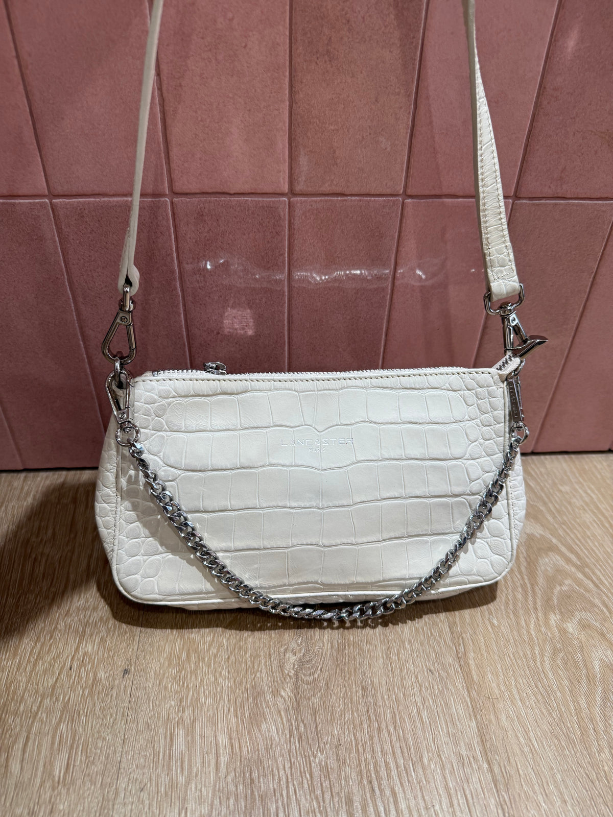 Lancaster sac blanc bandoulière cuir 14/06