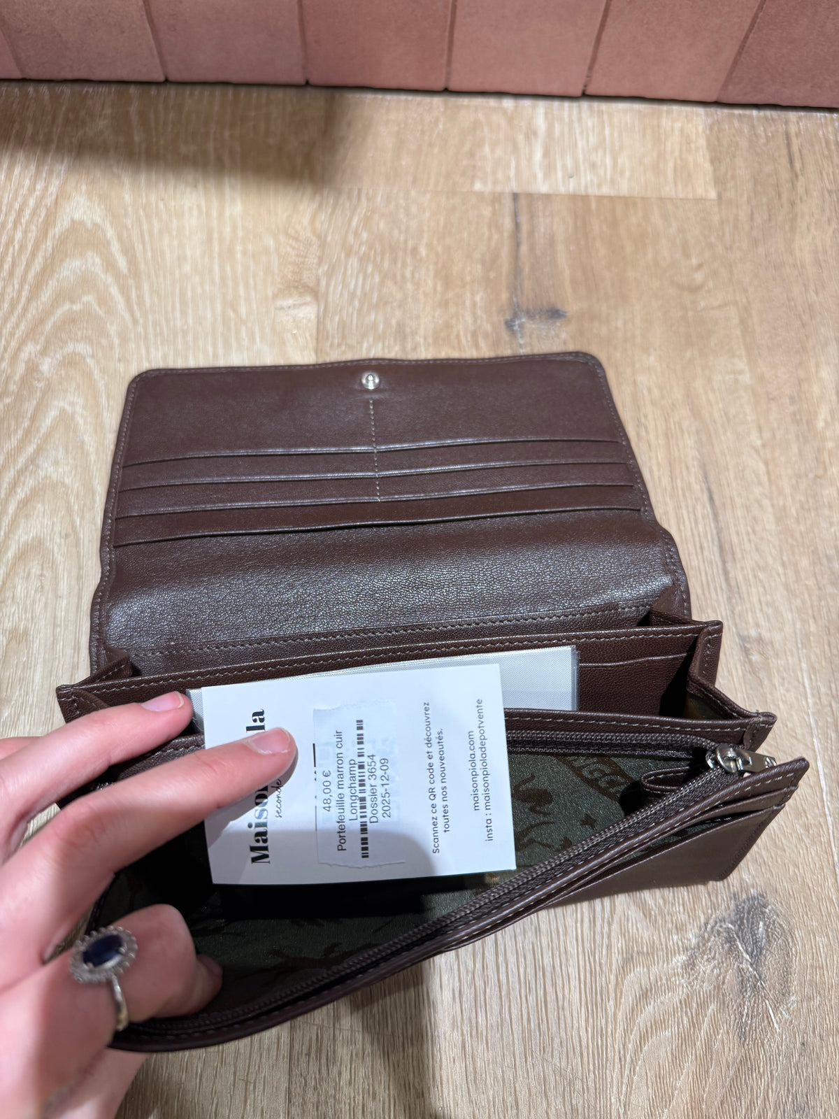 Portefeuille marron cuir Longchamp