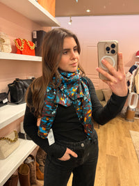 One Step - Foulard orange léopard bleu - TU