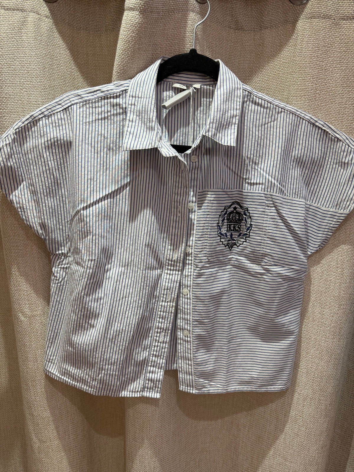 IKKS Chemise manches courtes rayée bleu et blanc T.38 12/09