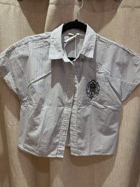 IKKS Chemise manches courtes rayée bleu et blanc T.38 12/09