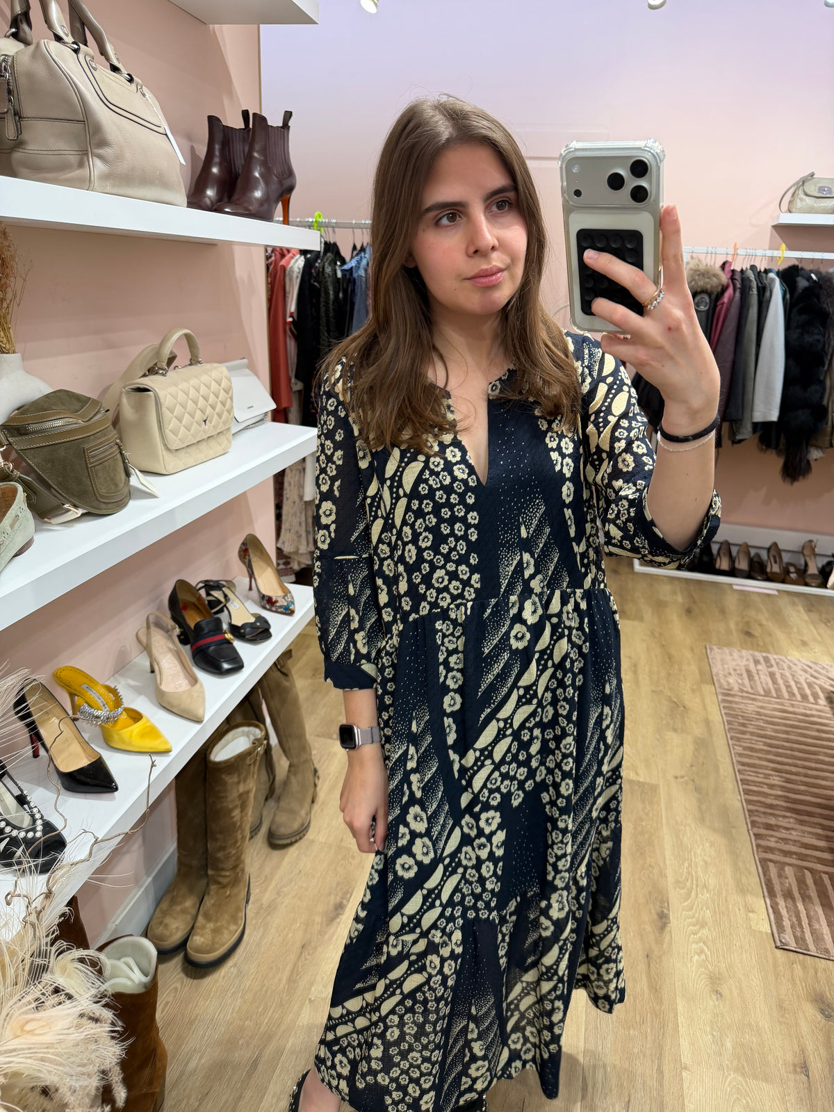 Robe Ba&sh longue bleu marine et beige T.S 21/09
