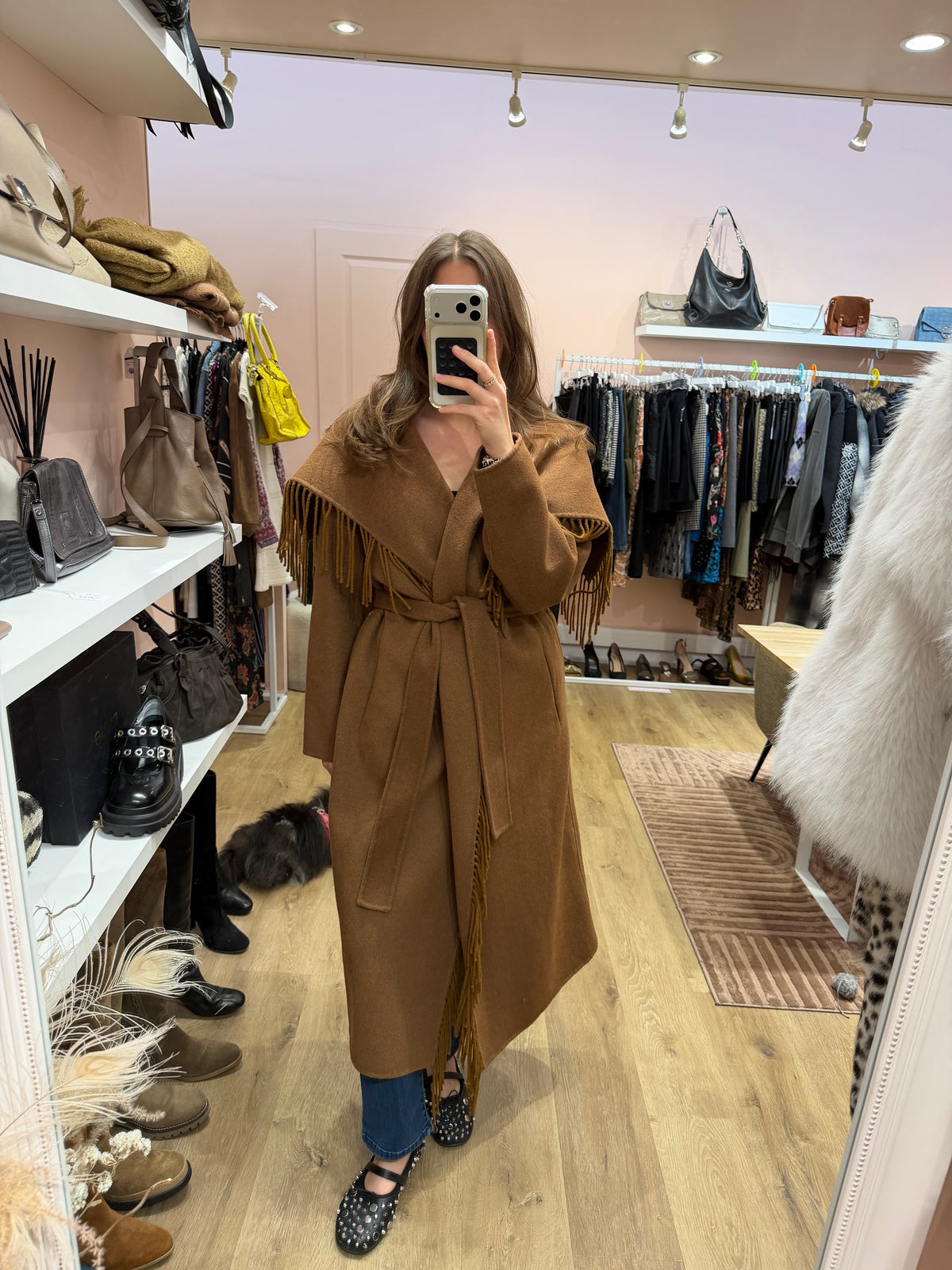 Manteau long marron à franges en laine Hôtel Particulier T.M/L 22/10