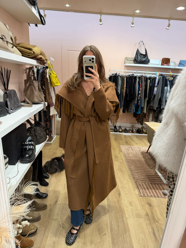 Manteau long marron à franges en laine Hôtel Particulier T.M/L 22/10