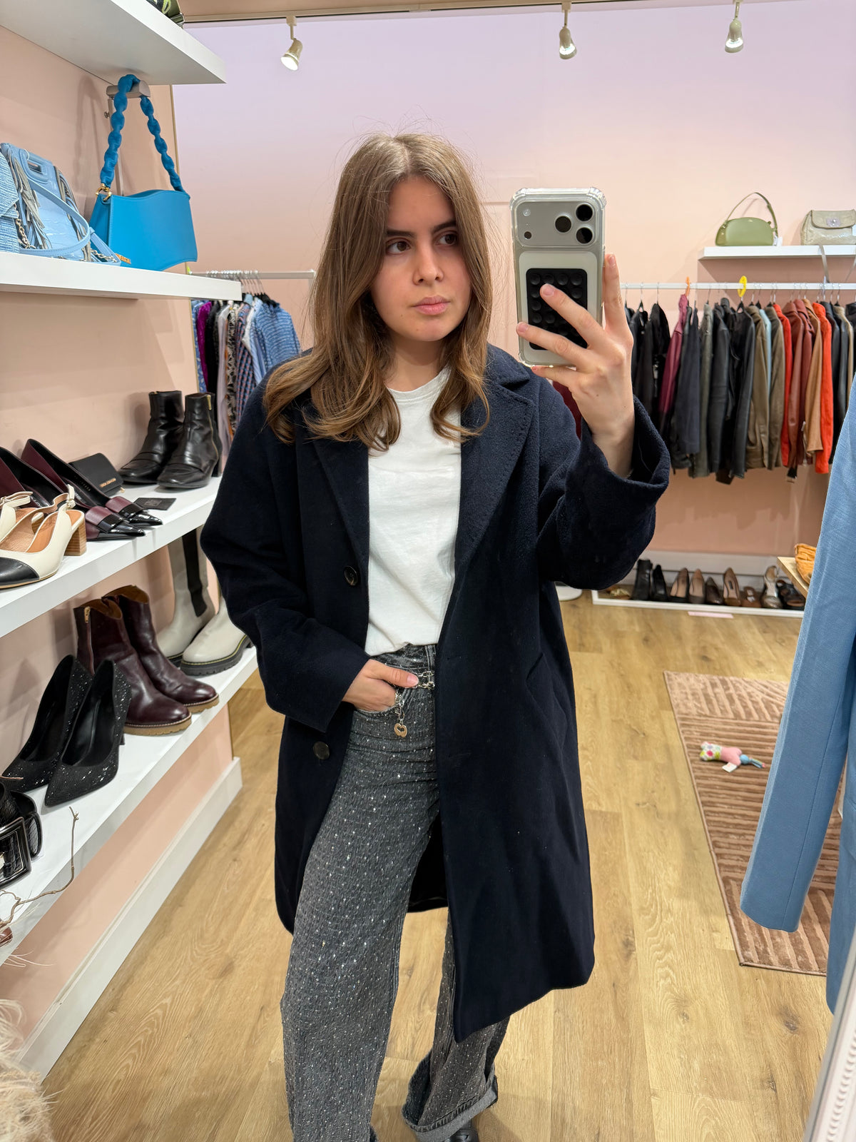Manteau bleu nuit  Gérard Darel T.38 angora laine