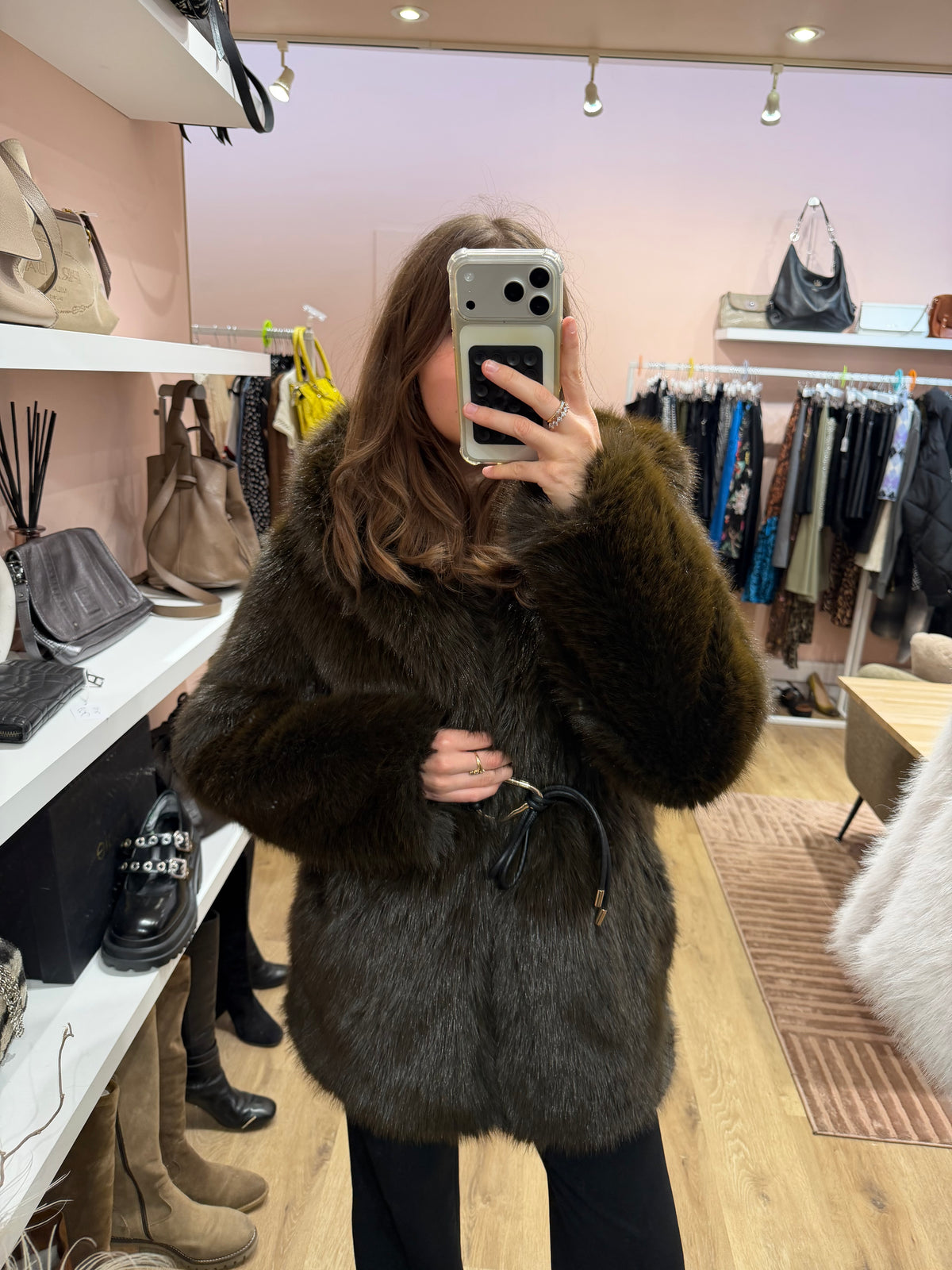 Manteau long marron en fausse fourrure Zara - T.S 16/10