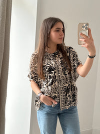 Blouse I.code Beige & noir (motif MC) T.XL