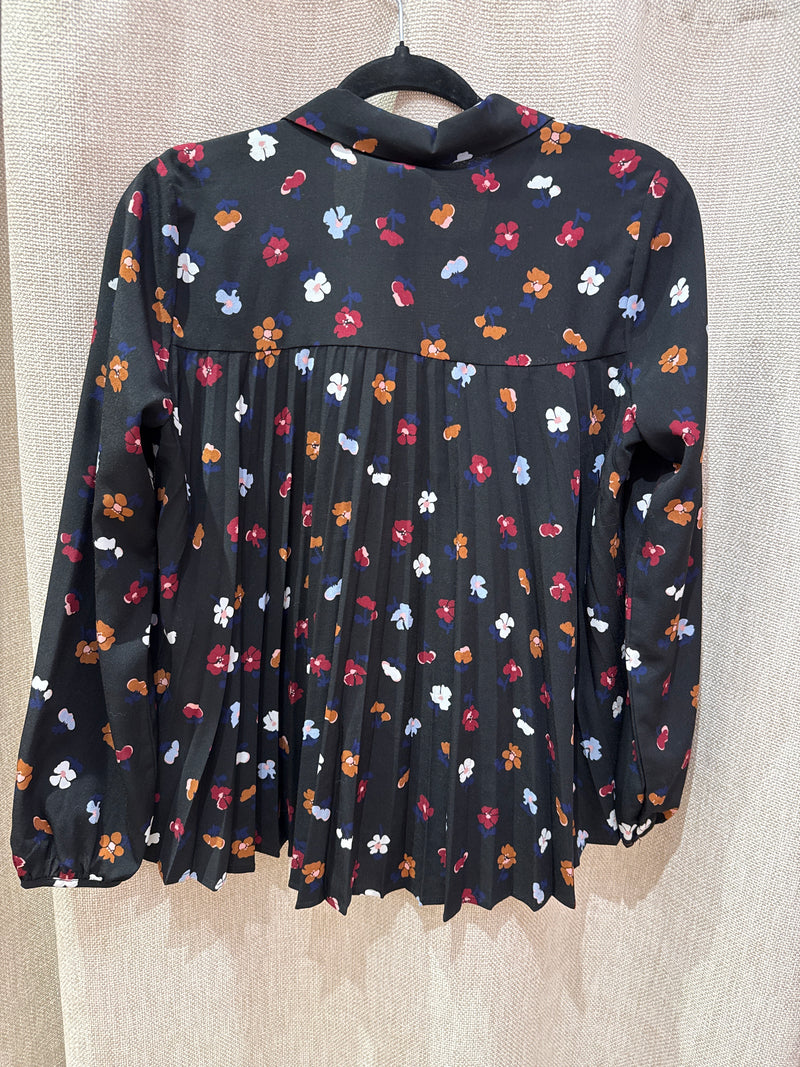 Blouse noir et rose i.code fleurs blanches T.S