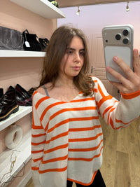 Pull blanc et orange en cachemire - A Poil - T.M/L 07/09