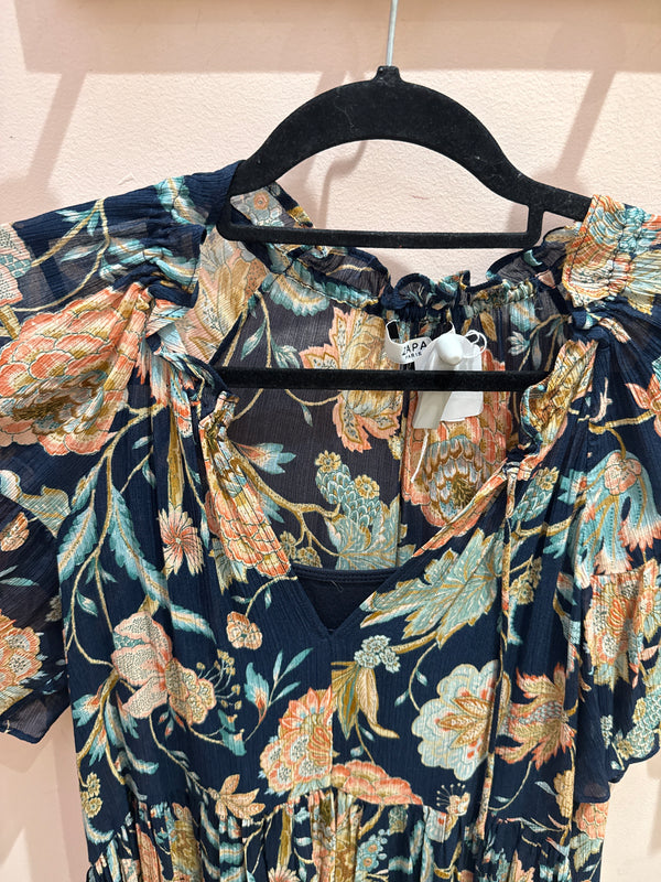 Robe Zapa marine fleurs vert pastel - marine et fleurs vert pastel - T.38