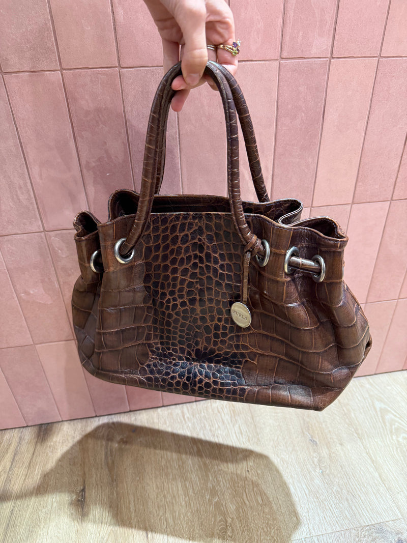 Sac marron croco Furla
