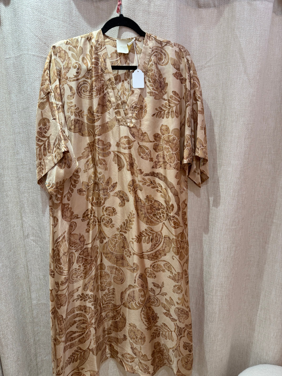 Robe longue en soie beige et marron Momoni T.XL 17/06