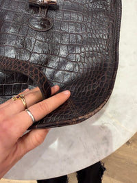 Sac Longchamp marron croco TU