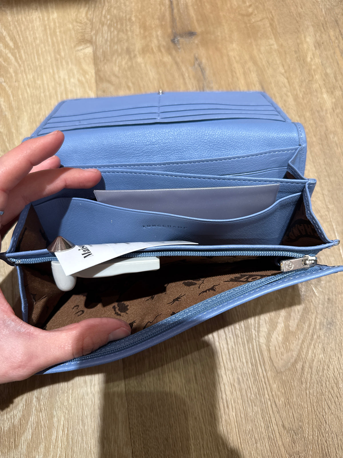 Portefeuille lisse cuir Longchamp bleu