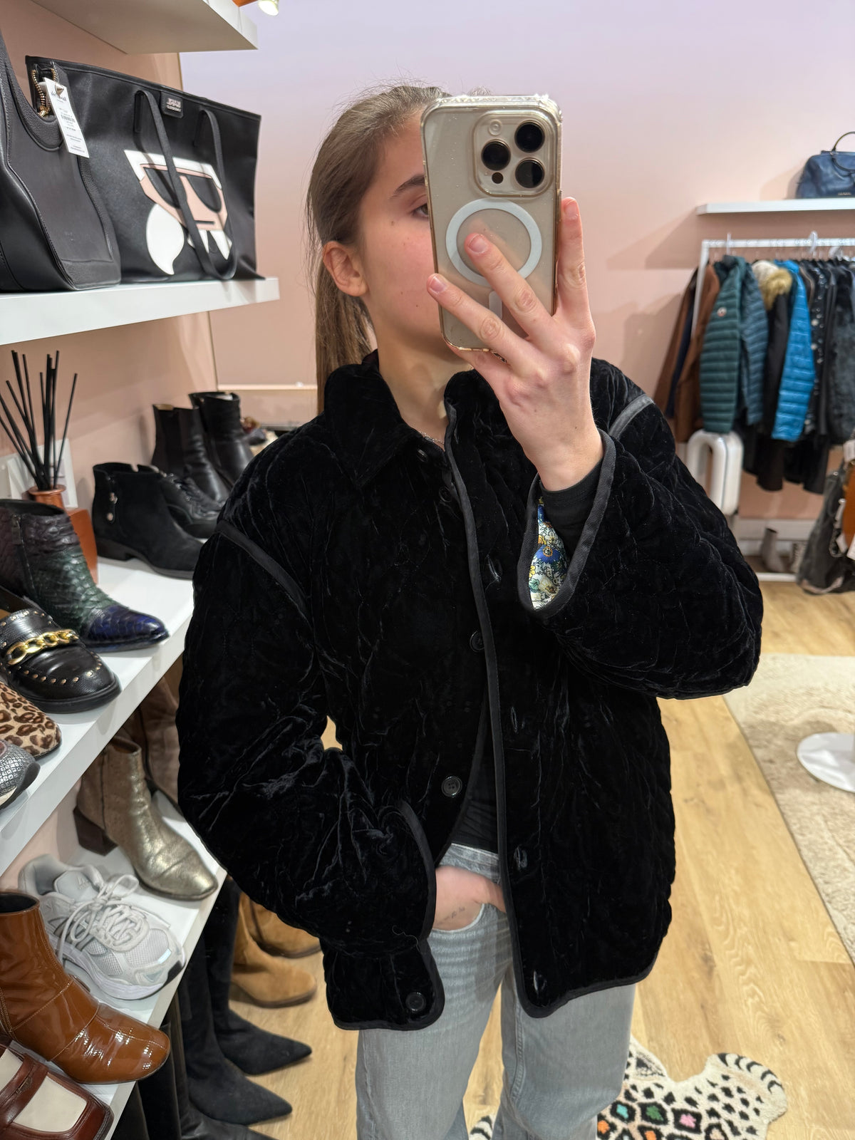 Veste courte velours noir réversible Sandro T.M