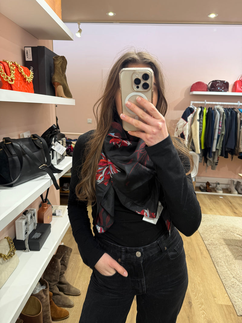 One Step - Foulard noir feuille bleue - TU