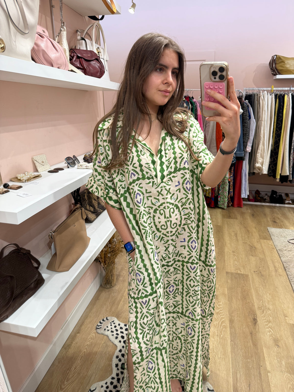 Weill Robe Beige et verte Robe longue T.L 01/07