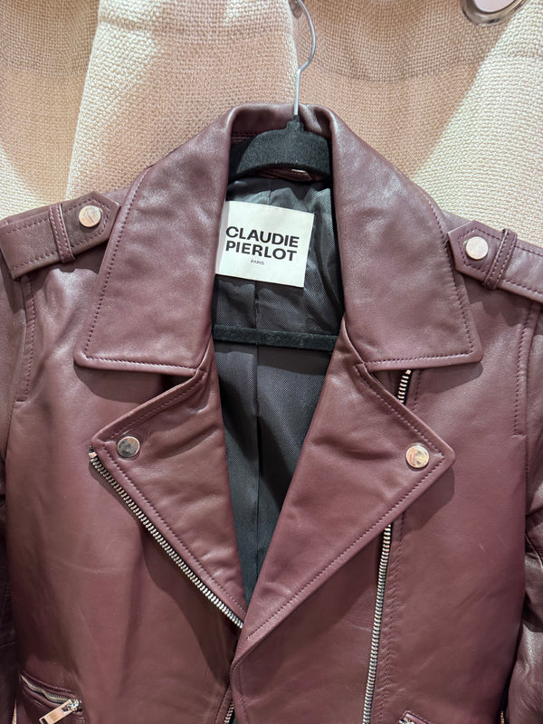 Veste en cuir cerise Claudie Pierlot T.38 23/10
