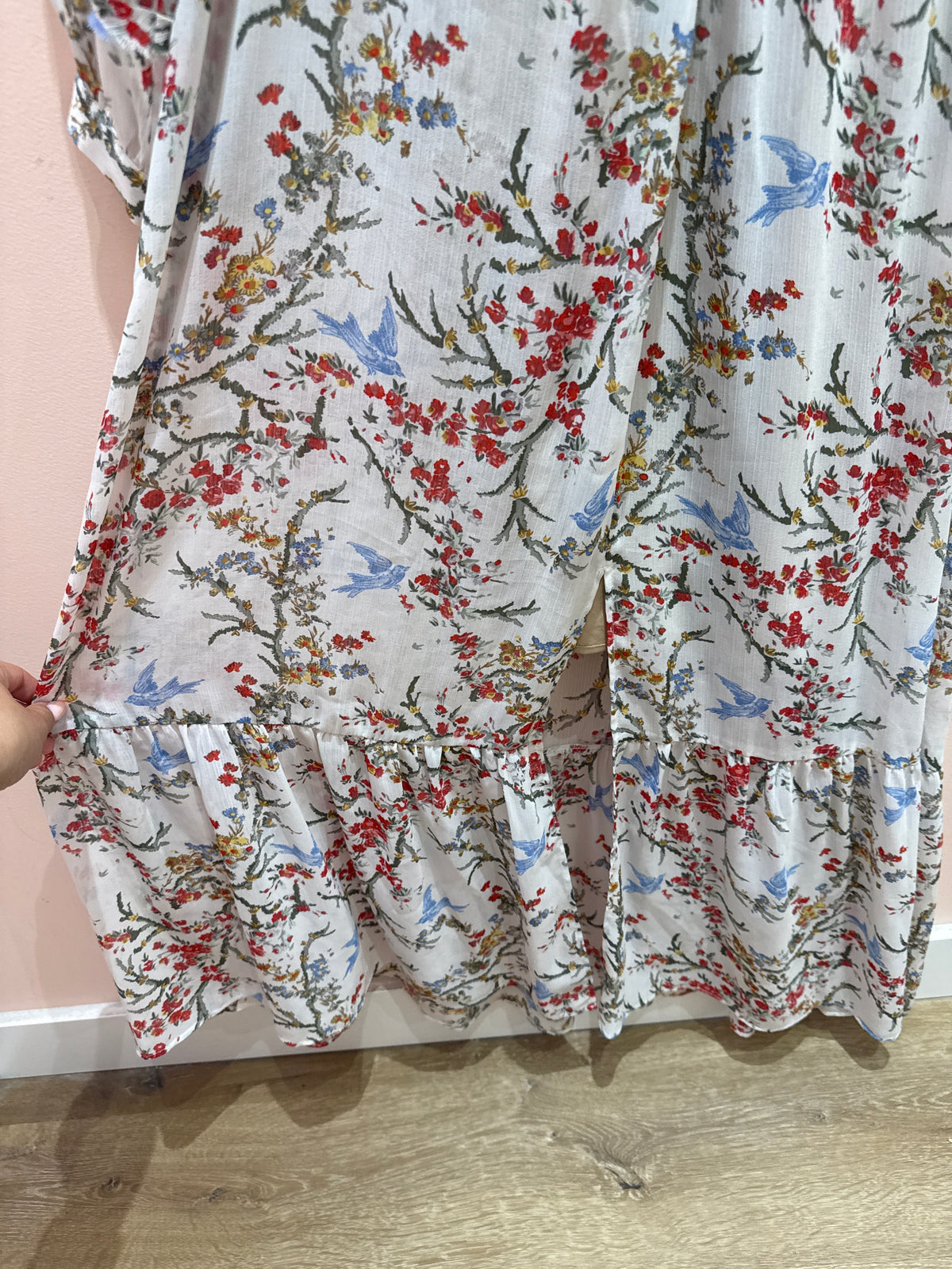 Robe longue The Kooples blanche fleurs rouges T.S 20/06