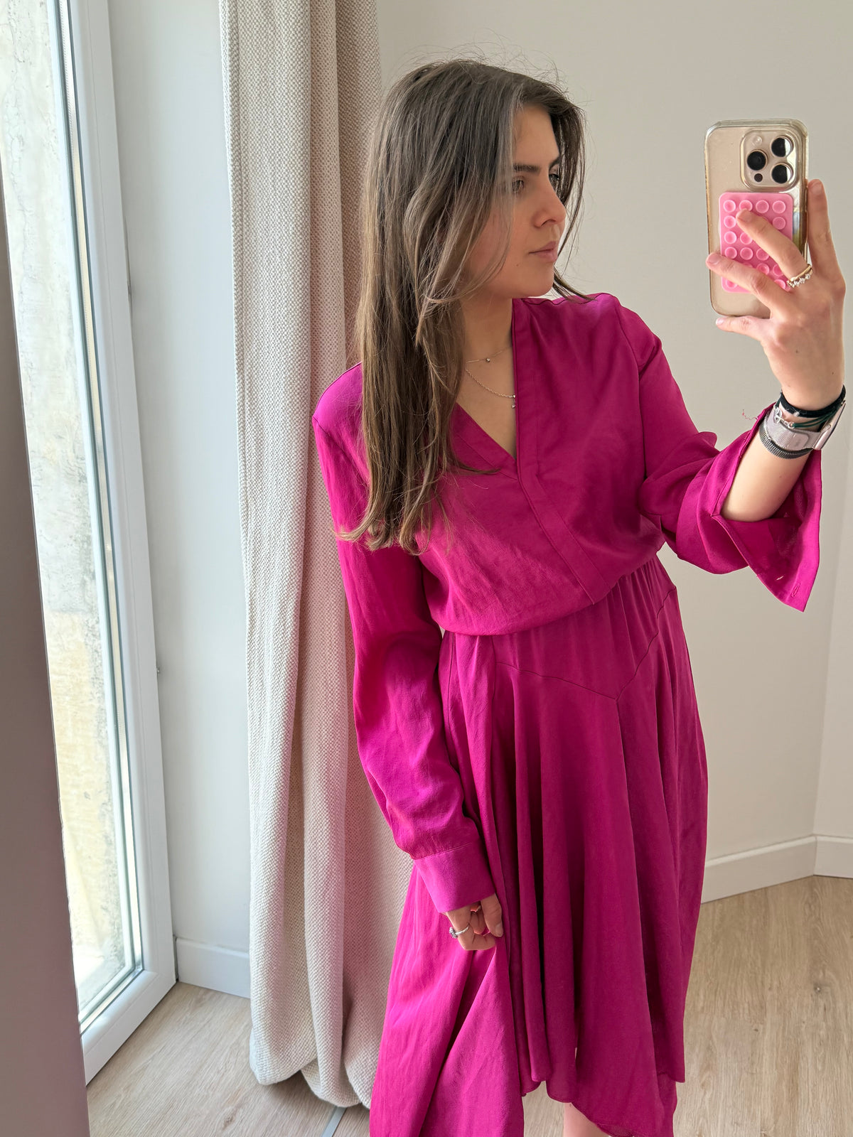 Robe rose satin Maje T.L