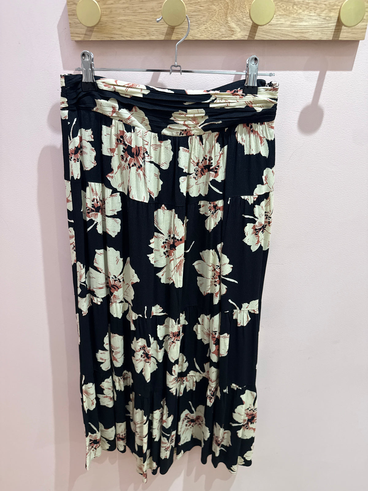 Ba&sh Jupe noire fleurs beige T.S/M