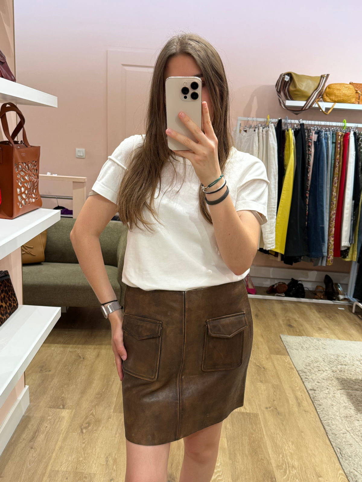Jupe en cuir Sandro neuve marron T.38 10/07