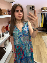 Orientique Robe longue bleu et rouge T.XL 12/07