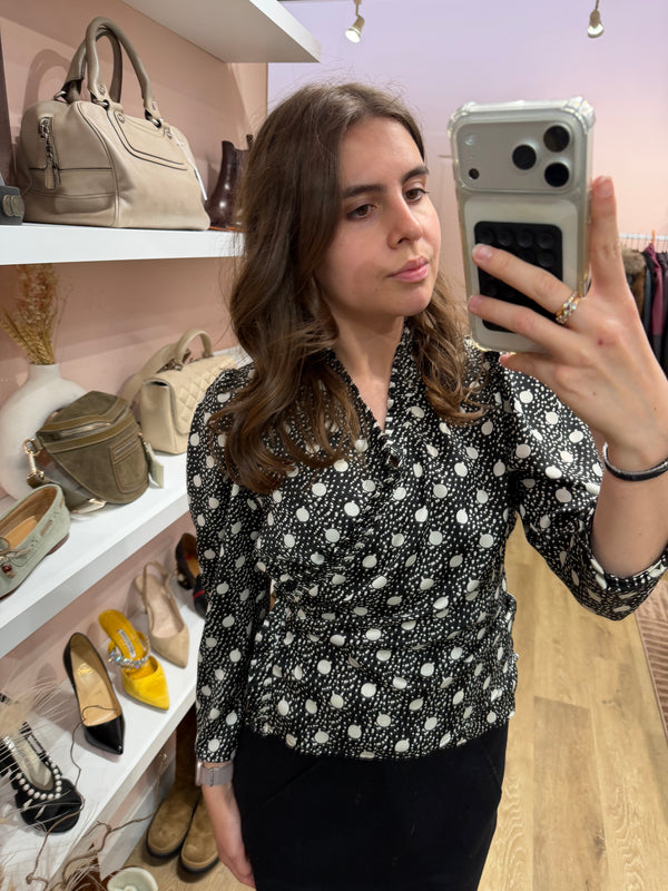 Blouse noire à pois blancs Claudie Pierlot - T.S 22/09