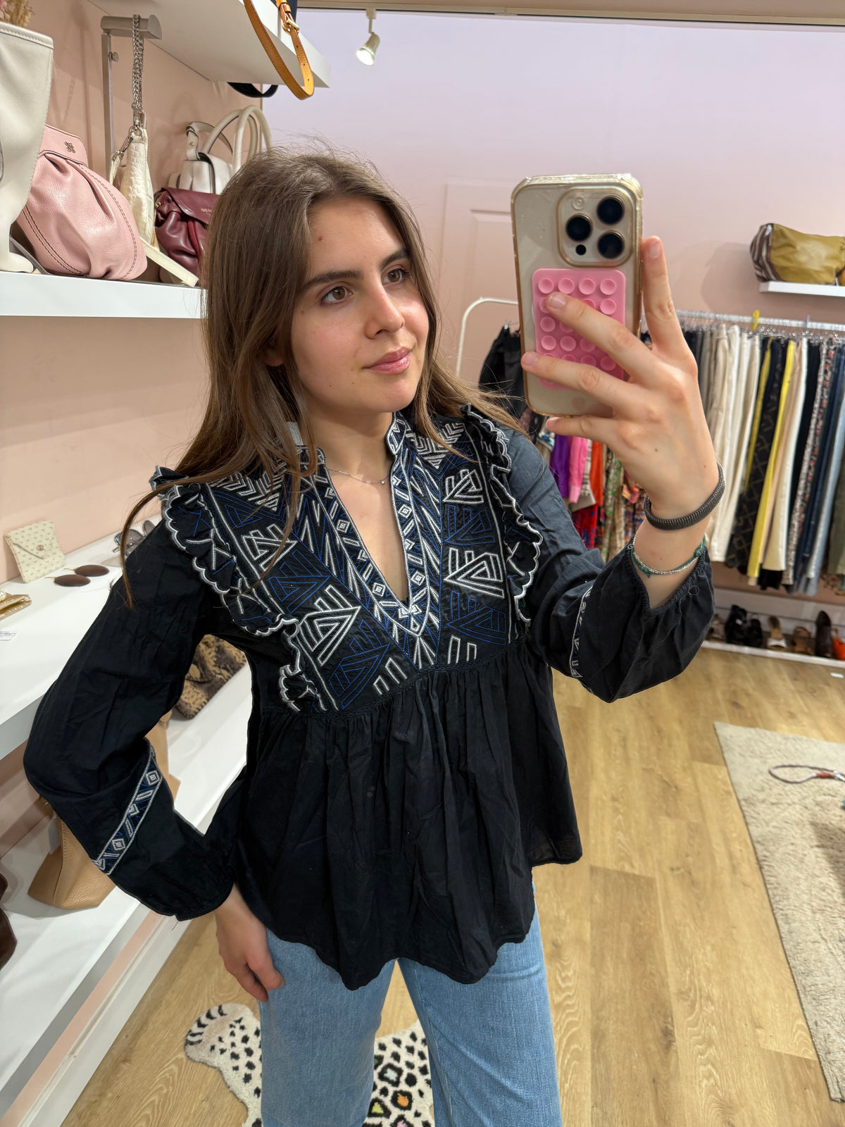 Blouse noire ML Bérénice broderie blanche T.S 01/07