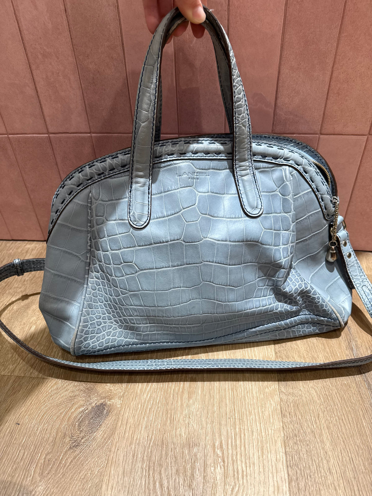 Sac bleu ciel Lancel croco